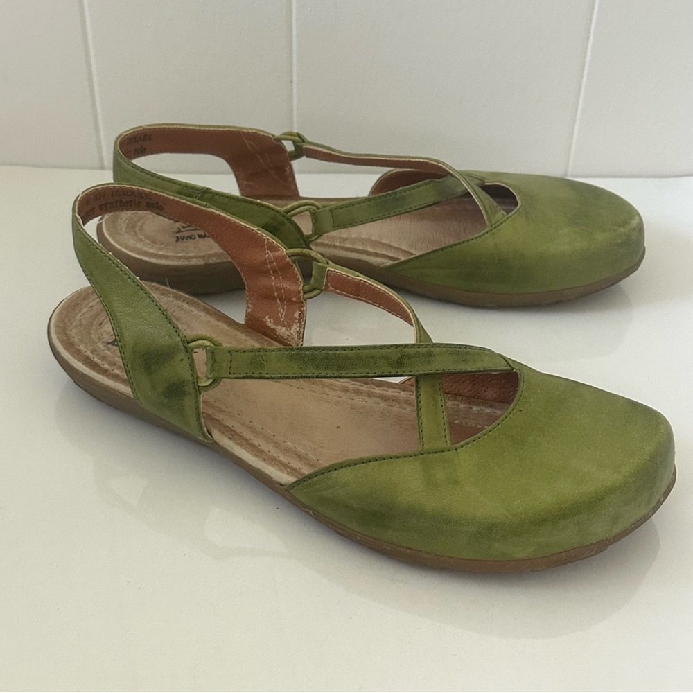 Jafa Sandals women’s flat shoes handmade EU38 7.5 burnished green comfort boho
